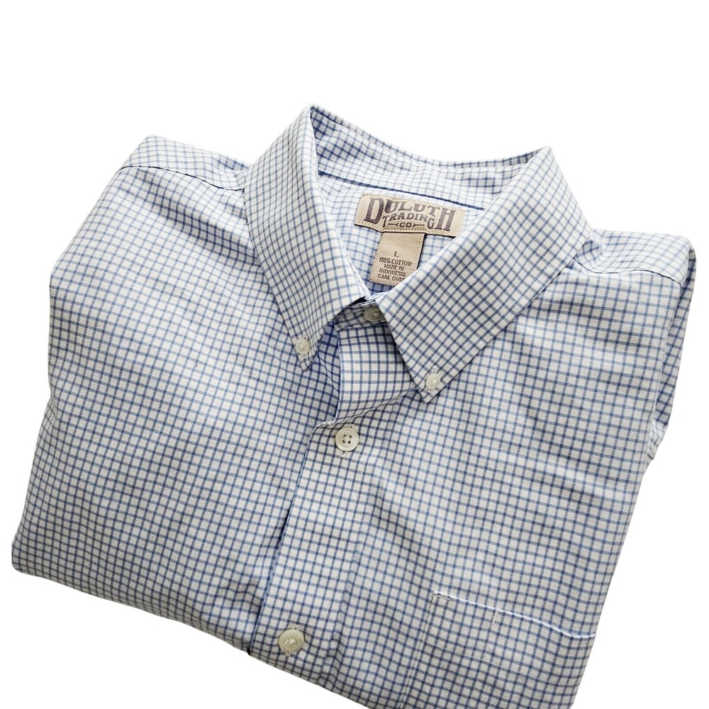 Duluth Trading Mens Long Sleeve Shirt Blue Check Large
